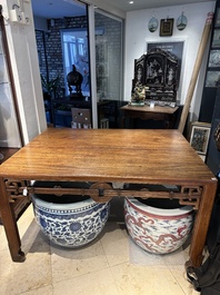 A large rectangular Chinese huanghuali wooden table, 19/20th C.