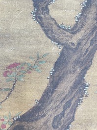 Chinese school: 'Gathering under the pine', ink and colour on silk, 18/19th C.