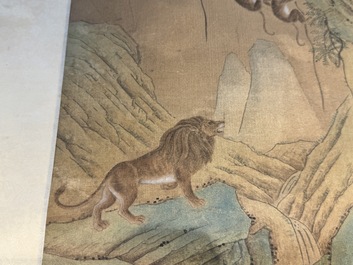 Shen Quan 沈铨 (1682-1760): 'Animals by the mountain', ink and colour on silk, dated 1728