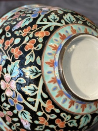 A Chinese Bencharong bowl, covered bowl and tazza for the Thai market, 19th C.