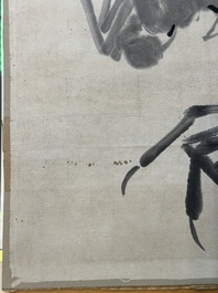 Qi Baishi 齊白石 (1864-1957), 'Krabben en drijvende grassen', inkt op papier