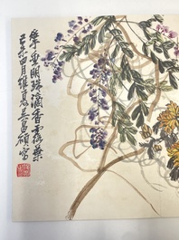 Wu Changshuo 吴昌硕 (1844-1927): Album met 10 florale werken met kalligrafie, inkt en kleur op papier