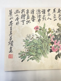 Wu Changshuo 吴昌硕 (1844-1927): Album met 10 florale werken met kalligrafie, inkt en kleur op papier