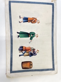 Three albums and two frames with Chinese rice paper paintings of figures, fauna and flora, Tak Shang Saihing St. Canton, 19/20th C.