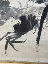 Qi Baishi 齊白石 (1864-1957), 'Krabben en drijvende grassen', inkt op papier