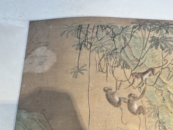 Shen Quan 沈铨 (1682-1760): 'Animaux dans la montagne', encre et couleur sur soie, dat&eacute;e 1728