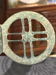 A Chinese ceremonial bronze dagger axe, 'ge', Warring States period