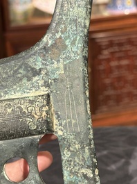 A Chinese ceremonial bronze dagger axe, 'ge', Warring States period