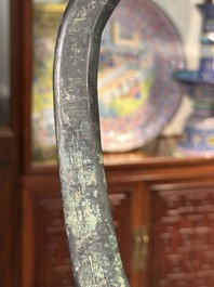 A Chinese ceremonial bronze dagger axe, 'ge', Warring States period