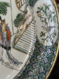 Seven Chinese Canton famille verte plates with figural design, 19th C.