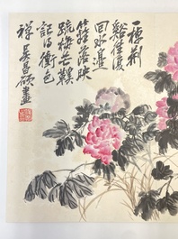 Wu Changshuo 吴昌硕 (1844-1927): Album met 10 florale werken met kalligrafie, inkt en kleur op papier