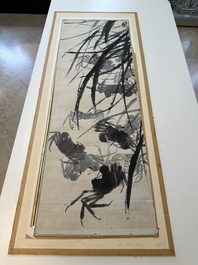 Qi Baishi 齊白石 (1864-1957): 'Crabs and floating grasses', ink on paper