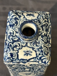 A rectangular Dutch Delft blue and white teacaddy and cover, 18th C.