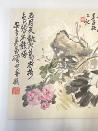 Wu Changshuo 吴昌硕 (1844-1927): Album contenant 10 sujets floraux accompagn&eacute;s de calligraphie, encre et couleur sur papier