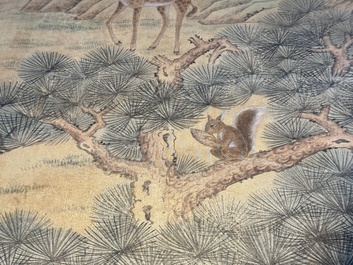 Shen Quan 沈铨 (1682-1760): 'Animals by the mountain', ink and colour on silk, dated 1728