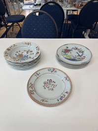 Twelve Chinese famille rose plates with floral design, Qianlong