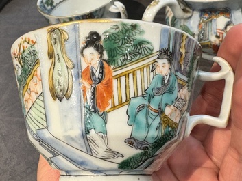 Service &agrave; th&eacute; de 27 pi&egrave;ces en porcelaine de Chine famille verte de Canton, 19&egrave;me