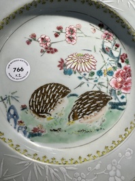 A pair of Chinese famille rose 'quail' plates, Yongzheng