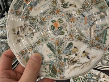 Rare service en porcelaine de KPM &agrave; d&eacute;cor famille verte de Canton, Chine et Allemagne, 19&egrave;me