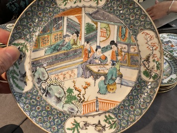 A rare Chinese Canton famille verte 27-piece tea service, 19th C.