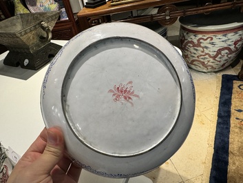 A Chinese Canton enamel 'European scene' plate and a teapot, Qianlong