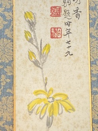 Zhang Boju 張伯駒 (1898-1982): 'Chrysanth&egrave;me' et Zhang Daqian 張大千 (1898-1983): 'Soutra', encre et couleur sur papier, dat&eacute;e 1995