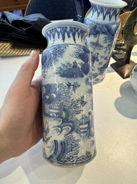 Two pairs of Japanese blue and white vases with figures in a landscape, Edo, 17th C.