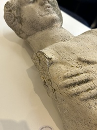 A stone sculpture of a man with the Freemasonry logo, probably France, 18th C.