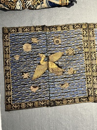 A pair of Chinese gold-thread-embroidered silk 'rank badges' with wild geese, 19th C.