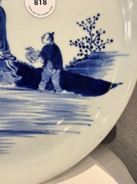 A Chinese blue and white 'Wang Xizhi 王羲之' dish, Yongzheng