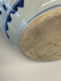 A Chinese blue and white 'Jia Guan Jin Jue 加官晉爵' vase and cover, Transitional period