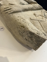 A stone sculpture of a man with the Freemasonry logo, probably France, 18th C.