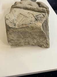 A stone sculpture of a man with the Freemasonry logo, probably France, 18th C.