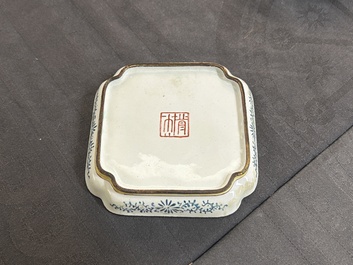 Three Chinese Canton enamel saucers and a bowl, Shangxin 赏心 mark, Yongzheng/Qianlong