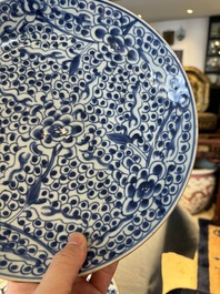 Four Chinese blue and white dishes with floral design, Kangxi/Yongzheng