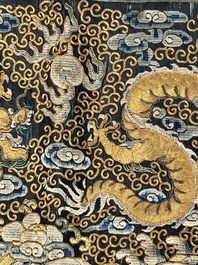 A Chinese gold- and silver-thread-embroidered silk cloth with dragons, Qing