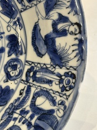 Two Chinese blue and white kraak porcelain dishes with figures, Wanli