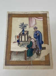 Collection vari&eacute;e de peintures sur papier de riz &agrave; d&eacute;cor des personnages, Chine, Canton, 19&egrave;me