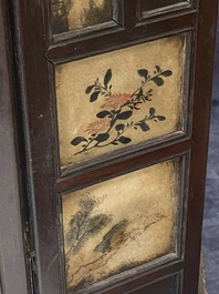 A Chinese seven-fold wooden table screen with painted marble plaques, 19th C.