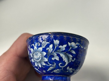 A pair of Chinese Canton enamel bowls and a pair of 'double-happiness' cups, Ruyi 如意 mark, Qianlong