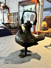A Chinese archaistic bronze wine vessel in the shape of a goose, Song