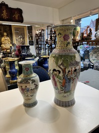 Two Chinese famille rose vases with rice production and figurative design, Qianlong mark, 20th C.