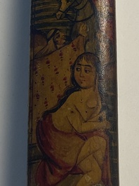 Collection de huit plumiers ou qalamdans en papier m&acirc;ch&eacute; laqu&eacute;, art qajar, la Perse, 19&egrave;me