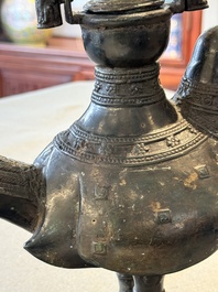 A Chinese archaistic bronze wine vessel in the shape of a goose, Song