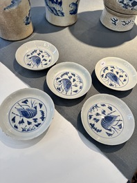 Five Chinese blue and white ko-sometsuke &lsquo;prawn&rsquo; plates for the Japanese market, Tianqi