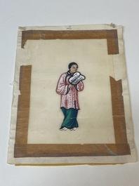 Collection vari&eacute;e de peintures sur papier de riz &agrave; d&eacute;cor des personnages, Chine, Canton, 19&egrave;me