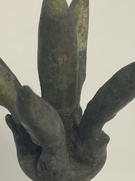 A various collection of bronze khmer palanquin hooks, a bell and a dagger, Angkor Wat periode, Thailand, 12th C.
