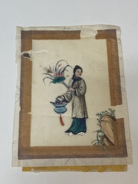 Collection vari&eacute;e de peintures sur papier de riz &agrave; d&eacute;cor des personnages, Chine, Canton, 19&egrave;me