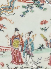 A pair of Chinese famille rose 'Xi Xiang Ji' plates and a pair of 'floral' plates, Yongzheng