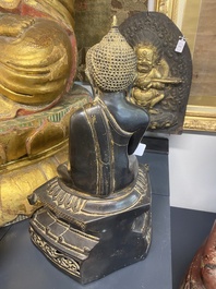 A Burmese bronze Shan Buddha with traces of gilt, 16/17th C.